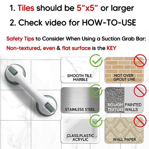 NLAAHCE Shower Handle 12â 2Grab Bars for Bathtubs and Showers, Water Resistant Safety Suction Cups, Shower Handles for ElderlyâSeniors, Disabled, Handicap, Elderly Assistance Product, 2-Count/Pack