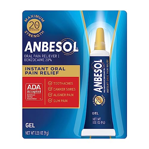 Anbesol Gel Maximum Strength - Instant Oral Pain Relief for Toothaches, Canker Sores, Sore Gums, Denture Pain - 0.33 oz