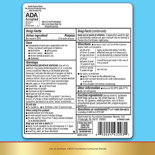 Anbesol Gel Maximum Strength - Instant Oral Pain Relief for Toothaches, Canker Sores, Sore Gums, Denture Pain - 0.33 oz