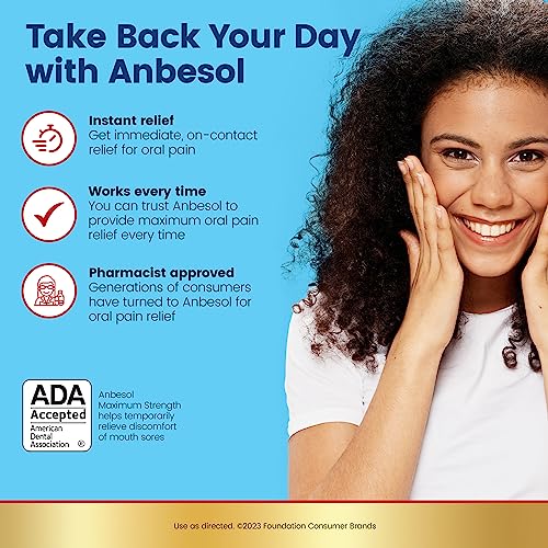 Anbesol Gel Maximum Strength - Instant Oral Pain Relief for Toothaches, Canker Sores, Sore Gums, Denture Pain - 0.33 oz