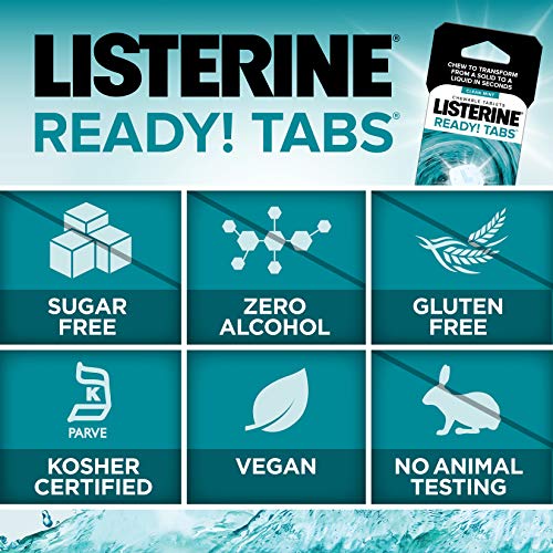 Listerine Ready! Tabs Chewable Tablets with Clean Mint Flavor, Revolutionary 4-Hour Fresh Breath Tablets to Help Fight Bad Breath On-the-Go, Sugar-Free & Alcohol-Free, 72 CT