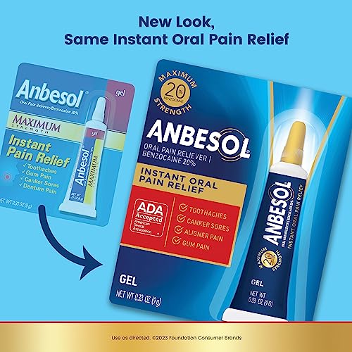 Anbesol Gel Maximum Strength - Instant Oral Pain Relief for Toothaches, Canker Sores, Sore Gums, Denture Pain - 0.33 oz