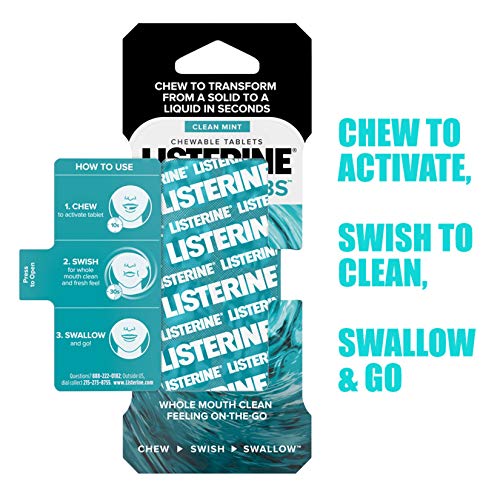 Listerine Ready! Tabs Chewable Tablets with Clean Mint Flavor, Revolutionary 4-Hour Fresh Breath Tablets to Help Fight Bad Breath On-the-Go, Sugar-Free & Alcohol-Free, 72 CT