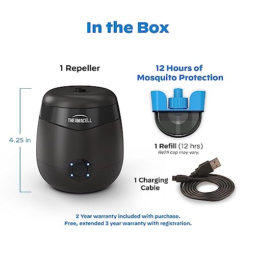 Thermacell E-Series Rechargeable Mosquito Repeller with 20â Mosquito Protection Zone, Graphite; Includes 12-Hr Repellent Refill; No Spray, Flame or Scent; DEET-Free Bug Spray Alternative