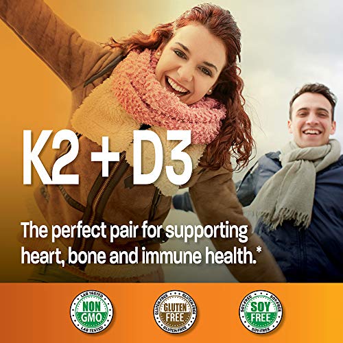 Vitamin K2 (MK7) with D3 Supplement Bone and Heart Health Non-GMO Formula 5000 IU Vitamin D3 & 90 mcg Vitamin K2 MK-7 Easy to Swallow Vitamin D & K Complex, 120 Capsules