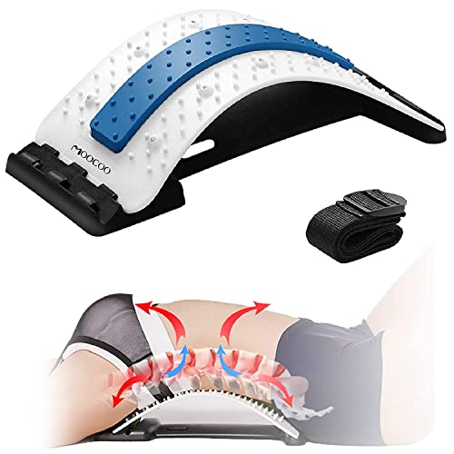 Back Stretcher, Moocoo Lower Back Pain Relief Device with Magnet, Multi-Level Back Cracker Back Massager, Lumbar Support Spine Board for Herniated Disc, Sciatica, Scoliosis (White)