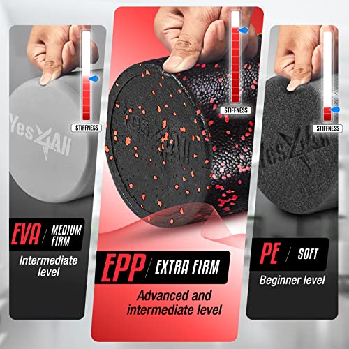 Yes4All 18" High Density EPP Round Foam/Back Rollers for Physical Therapy and Exercise (Red Speckled)