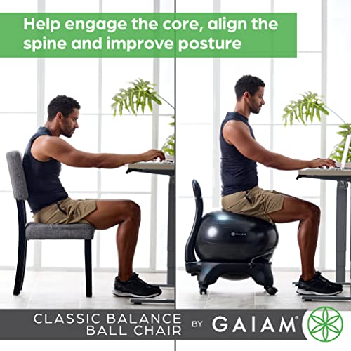 Gaiam 610-6002RTL Balance Ball Chair - Classic Yoga Ball Chair with 52cm Stability Ball, Pump & Exercise Guide for Home or Office, Black