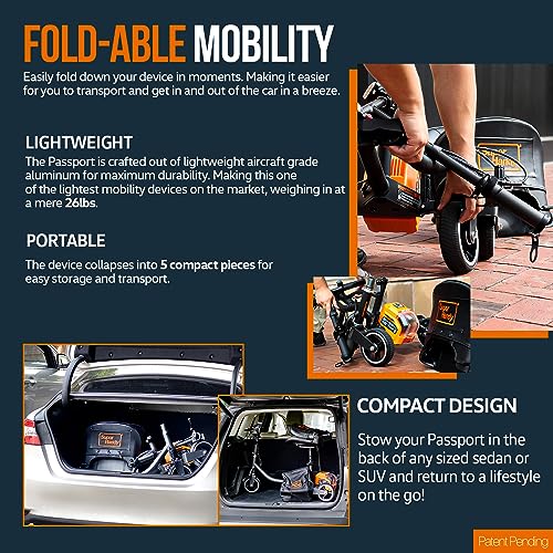 SuperHandy 3 Wheel Folding Mobility Scooter - Electric Powered, Lightest Available, Airline Friendly - Long Range Travel w/ 2 Detachable 48V Lithium-ion Batteries and Charger