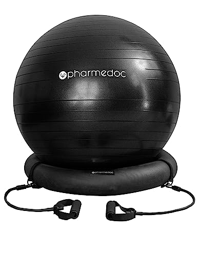 Exercise Ball Chair with Back Support for Home and Office w/Exercise Yoga Balance Ball, Pump, Removable Back & Lockable Wheels - by PharMeDoc