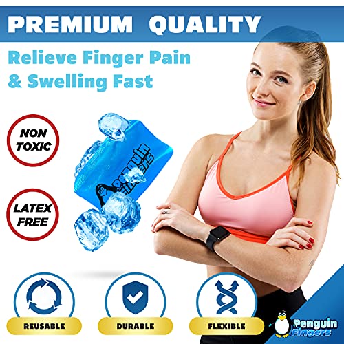 Finger and Toe Cold Gel Ice Pack, by Penguin Fingers.Compression Cold Pack for Fingers and Toes, Arthritis, Gout, Injuries. Cryotherapy Sleeve. 4 Pack