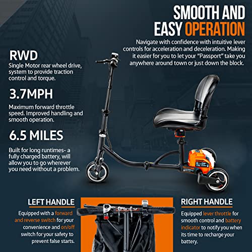 SuperHandy 3 Wheel Folding Mobility Scooter - Electric Powered, Lightest Available, Airline Friendly - Long Range Travel w/ 2 Detachable 48V Lithium-ion Batteries and Charger