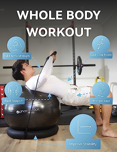 Exercise Ball Chair with Back Support for Home and Office w/Exercise Yoga Balance Ball, Pump, Removable Back & Lockable Wheels - by PharMeDoc