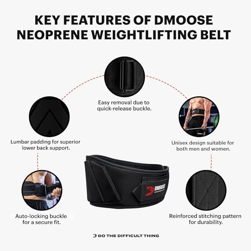 DMoose lifting belts 6 Inch Auto-Lock Breathable Weight Lifting Back Support, Workout Back Support for Lifting, Fitness, Cross Training and Powerlifting - Black Medium