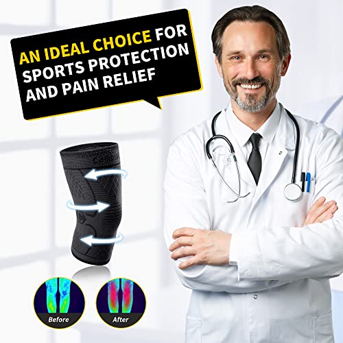CAMBIVO 2 Pack Knee Brace, Knee Compression Sleeve for Men and Women, Knee Support for Running, Workout, Gym, Hiking, Sports (Black,Medium)