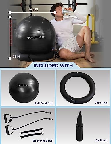 Exercise Ball Chair with Back Support for Home and Office w/Exercise Yoga Balance Ball, Pump, Removable Back & Lockable Wheels - by PharMeDoc