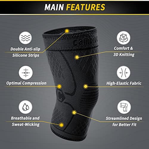 CAMBIVO 2 Pack Knee Brace, Knee Compression Sleeve for Men and Women, Knee Support for Running, Workout, Gym, Hiking, Sports (Black,Medium)