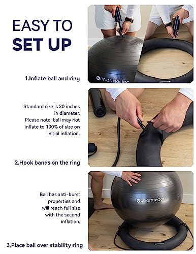 Exercise Ball Chair with Back Support for Home and Office w/Exercise Yoga Balance Ball, Pump, Removable Back & Lockable Wheels - by PharMeDoc