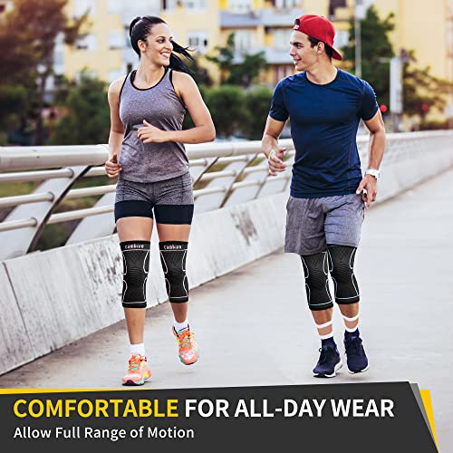 CAMBIVO 2 Pack Knee Brace, Knee Compression Sleeve for Men and Women, Knee Support for Running, Workout, Gym, Hiking, Sports (Black,Medium)