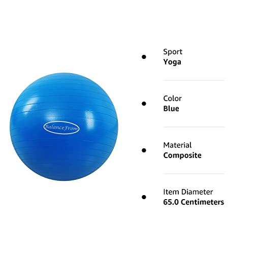 BalanceFrom Anti-Burst and Slip Resistant Exercise Ball Yoga Ball Fitness Ball Birthing Ball with Quick Pump, 2,000-Pound Capacity, Blue, 58-65cm, L
