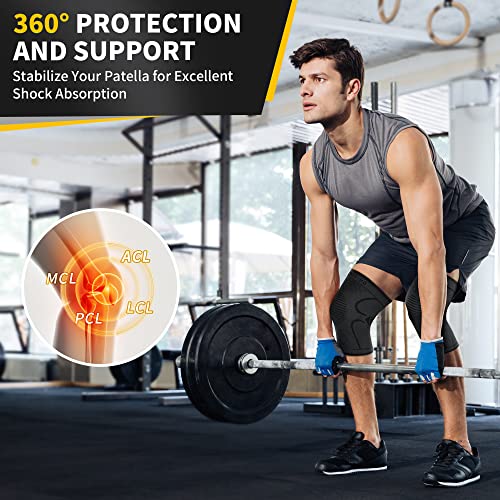 CAMBIVO 2 Pack Knee Brace, Knee Compression Sleeve for Men and Women, Knee Support for Running, Workout, Gym, Hiking, Sports (Black,Medium)