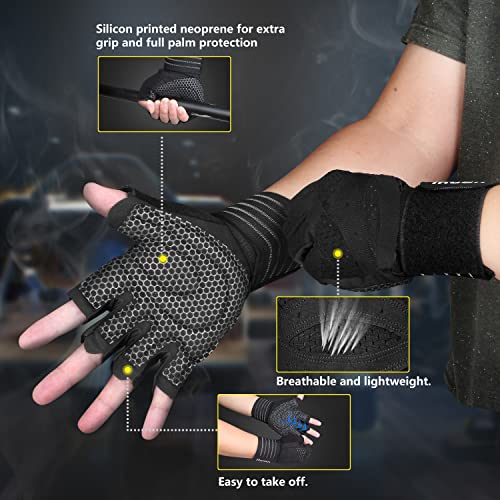 ihuan Ventilated Weight Lifting Gym Workout Gloves Full Finger with Wrist Wrap Support for Men & Women, Full Palm Protection, for Weightlifting, Training, Fitness, Hanging, Pull ups