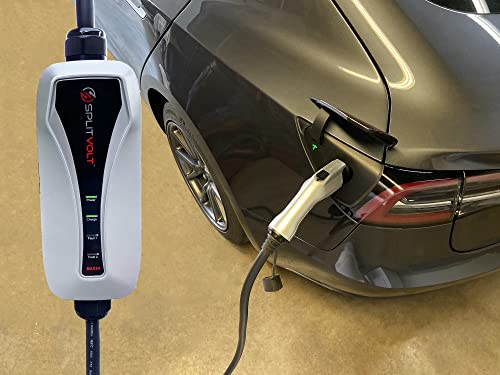 Splitvolt 24A NEMA 10-30 EV Charger with 26 ft Cord, Level 2 240V, Fastest NEC-Safe 30 Amp Circuit Charging, J1772 Plug, Includes EVSE Cable Travel Bag
