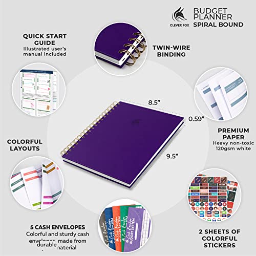 Clever Fox Budget Planner â Coiled Budget Book with Colorful Spacious Pages, Monthly Financial Planner, Budgeting Organizer & Expense Tracker Notebook, Finance Journal, 8x9.5 Hardcover â Purple