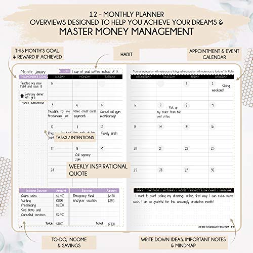 Undated Monthly Budget Planner and Monthly Bill Organizer - A 12 Month Journey to Financial Freedom, Monthly Budget Book Planner, Law of Attraction Planner