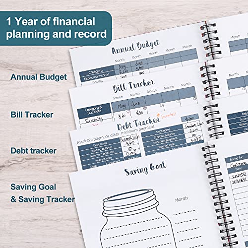 Monthly Budget Planner [Undated] with 12 Bill Pockets for Income, Debt, Saving, Expense and Bill Tracker Organizer, Blue, Floral Design