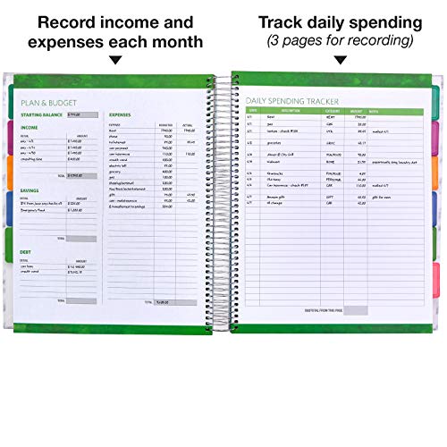 Budget Planner & Monthly Bill Organizer with 12 Envelopes and Pockets. Expense Tracker Notebook and Financial Planner Budget Book to Control Your Money. Large Size (8.5" x 11" - Grey Marble)