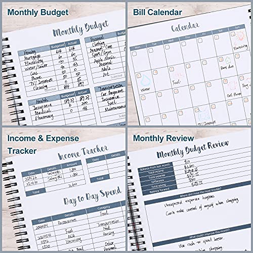 Monthly Budget Planner [Undated] with 12 Bill Pockets for Income, Debt, Saving, Expense and Bill Tracker Organizer, Blue, Floral Design