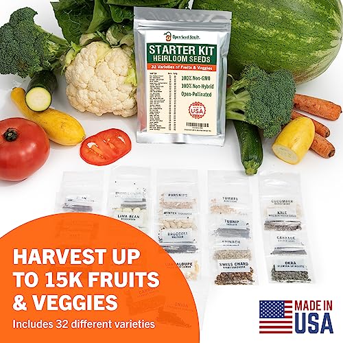 (32) Variety Pack Survival Gear Food Seeds | 15,000 Non GMO Heirloom Seeds for Planting Vegetables and Fruits. Survival Food for Your Survival kit, Gardening Gifts & Emergency Supplies | Garden vegetable seeds. by Open Seed Vault