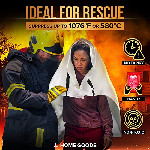 JJ CARE Fire Blanket for Home 40"x40" + 2 Hooks & 2 Gloves, Fire Suppression Blanket, Emergency Fire Blanket for People, Fire Blanket Kitchen, Emergency Use - White