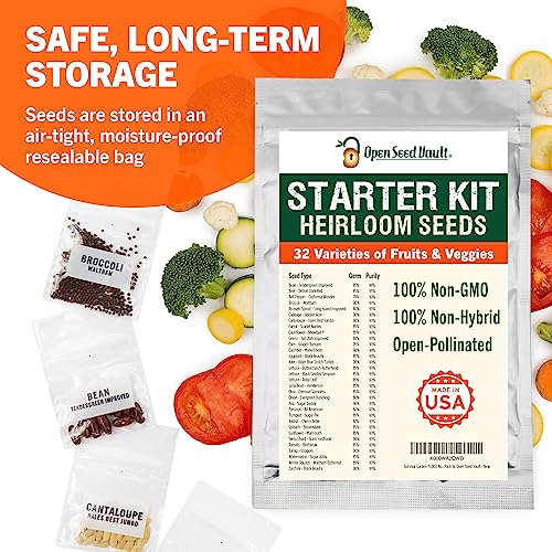 (32) Variety Pack Survival Gear Food Seeds | 15,000 Non GMO Heirloom Seeds for Planting Vegetables and Fruits. Survival Food for Your Survival kit, Gardening Gifts & Emergency Supplies | Garden vegetable seeds. by Open Seed Vault