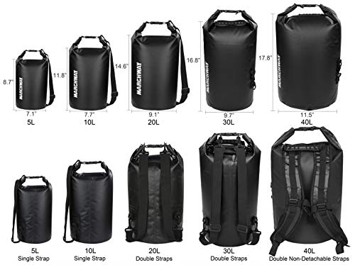 MARCHWAY Floating Waterproof Dry Bag 5L/10L/20L/30L/40L, Roll Top Sack Keeps Gear Dry for Kayaking, Rafting, Boating, Swimming, Camping, Hiking, Beach, Fishing (Black, 5L)