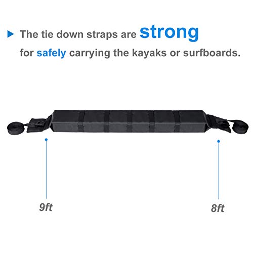 WOOWAVE Kayak Roof Rack Pads Universal Car Roof Rack Soft Premium Surf Crossbars Cross Bars for Surfboard SUP Paddleboard with 2 Waterproof Tie Down Straps and Portable Storage Bag, 33in Long (Pair)