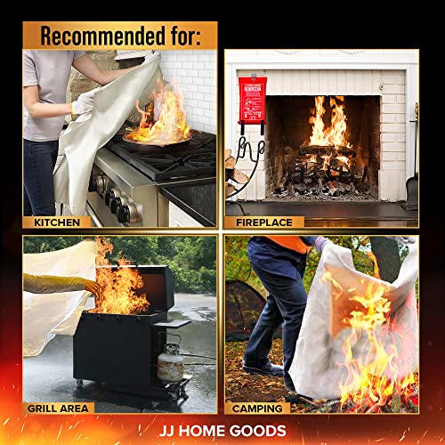 JJ CARE Fire Blanket for Home 40"x40" + 2 Hooks & 2 Gloves, Fire Suppression Blanket, Emergency Fire Blanket for People, Fire Blanket Kitchen, Emergency Use - White