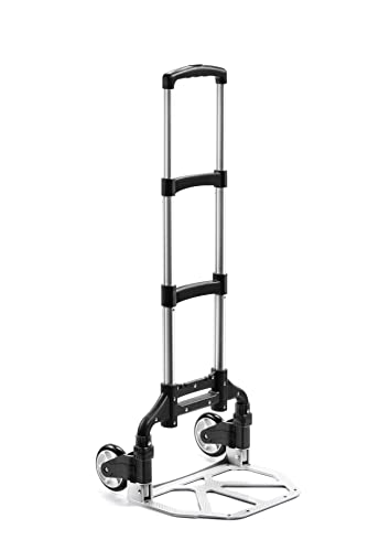 Caflower Folding Hand Truck, Aluminium Portable Folding Trolley with 3-Position Folding Pulley Handles, Load Capacity 175 lbs for Home, Office and Travel Use. (Aluminum+PVC Wheels)