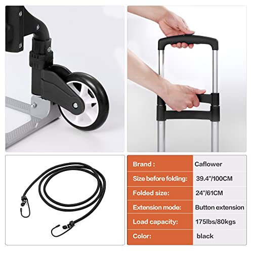 Caflower Folding Hand Truck, Aluminium Portable Folding Trolley with 3-Position Folding Pulley Handles, Load Capacity 175 lbs for Home, Office and Travel Use. (Aluminum+PVC Wheels)