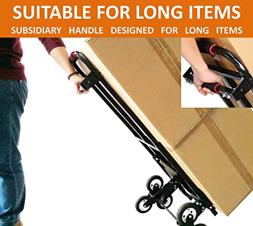 Mecete Hand Truck Dolly â Stair Climbing Cart, Stair Climber Cart 460 Lb Capacity All Terrain Stair Dolly Heavy Duty with Telescoping Handle and 6 Wheels (Black) Hand Truck 2 Climbing Ropes