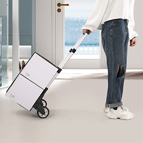 Caflower Folding Hand Truck, Aluminium Portable Folding Trolley with 3-Position Folding Pulley Handles, Load Capacity 175 lbs for Home, Office and Travel Use. (Aluminum+PVC Wheels)
