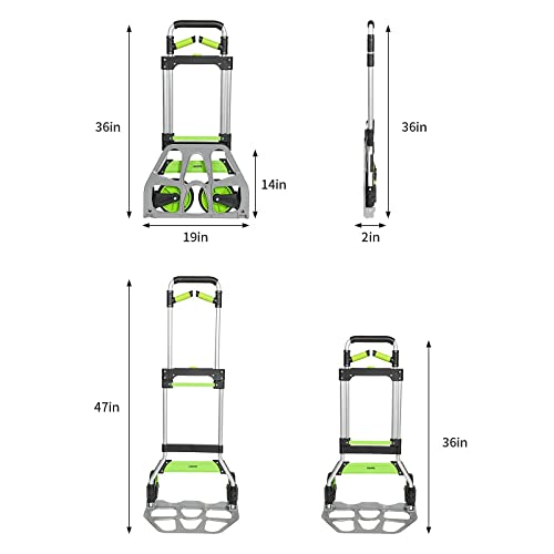 Leeyoung Folding Hand Truck and Dolly,309 lb Capacity Aluminum Portable Cart with Telescoping Handle and PP+EVA Wheels