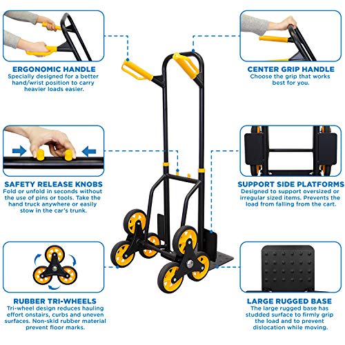 Mount-It! Stair Climber Hand Truck and Dolly, 330 Lb Capacity Heavy-Duty Trolley Cart with Telescoping Handle and Rubber Wheels