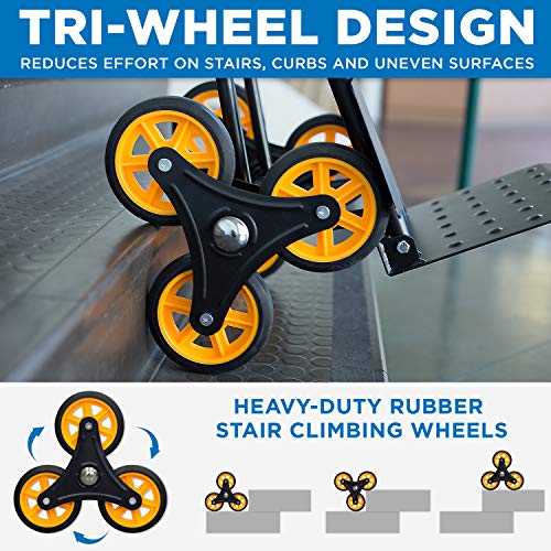Mount-It! Stair Climber Hand Truck and Dolly, 330 Lb Capacity Heavy-Duty Trolley Cart with Telescoping Handle and Rubber Wheels