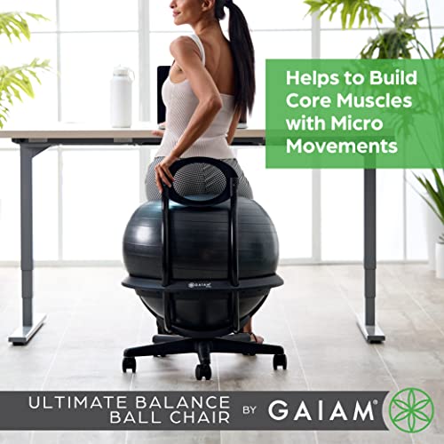 Gaiam Ultimate Balance Ball Chair - Premium Exercise Stability Yoga Ball Ergonomic Chair for Home and Office Desk with Reinforced Base, Air Pump, Exercise Guide, Black