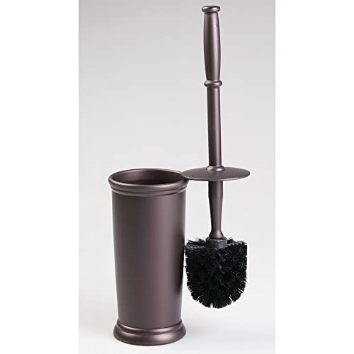 mDesign Compact Freestanding Plastic Toilet Bowl Brush and Holder for Bathroom Storage and Organization - Space Saving, Sturdy, Deep Cleaning, Covered Brush - Bronze
