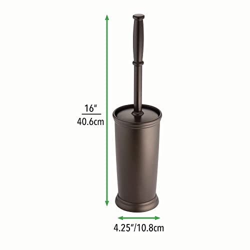 mDesign Compact Freestanding Plastic Toilet Bowl Brush and Holder for Bathroom Storage and Organization - Space Saving, Sturdy, Deep Cleaning, Covered Brush - Bronze