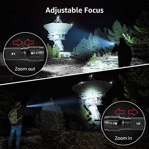 LE LED Flashlight LE1000 High Lumens, Small and Extremely Bright Flash Light, Zoomable, Water Resistant, Adjustable Brightness for Camping, Running, Emergency, AAA Batteries Included