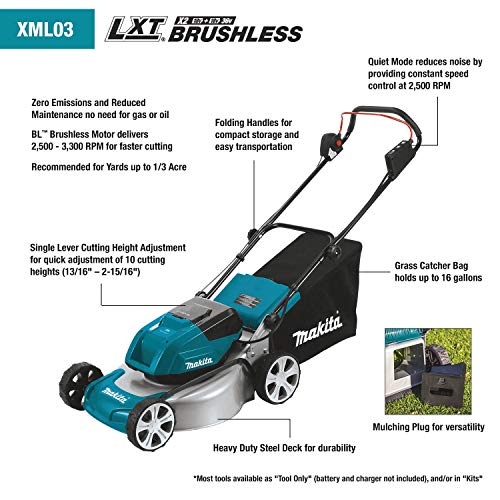 Makita XML03CM1 36V (18V X2) LXTÂ® Brushless 18" Lawn Mower Kit with 4 Batteries